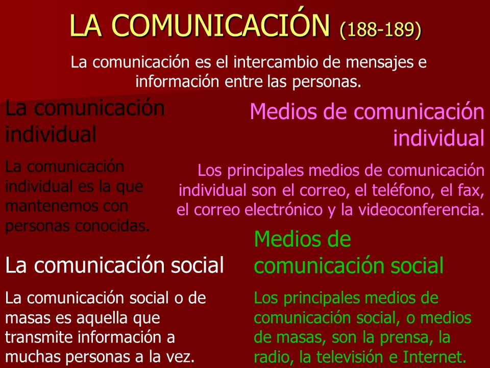 LA COMUNICACIÓN ( ) La comunicación individual