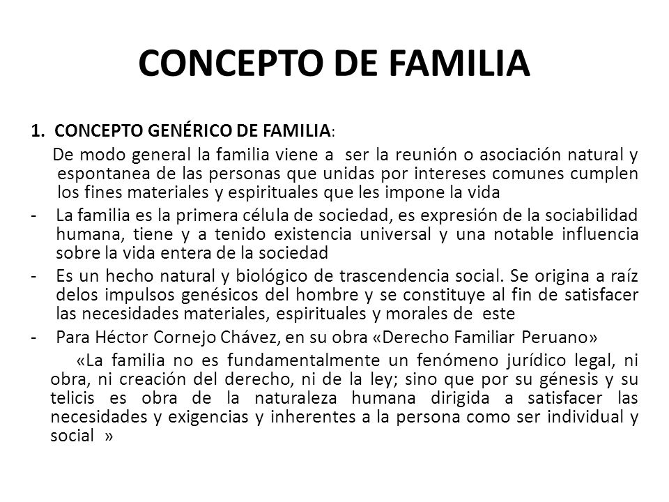 CONCEPTO DE FAMILIA 1. CONCEPTO GENÉRICO DE FAMILIA:
