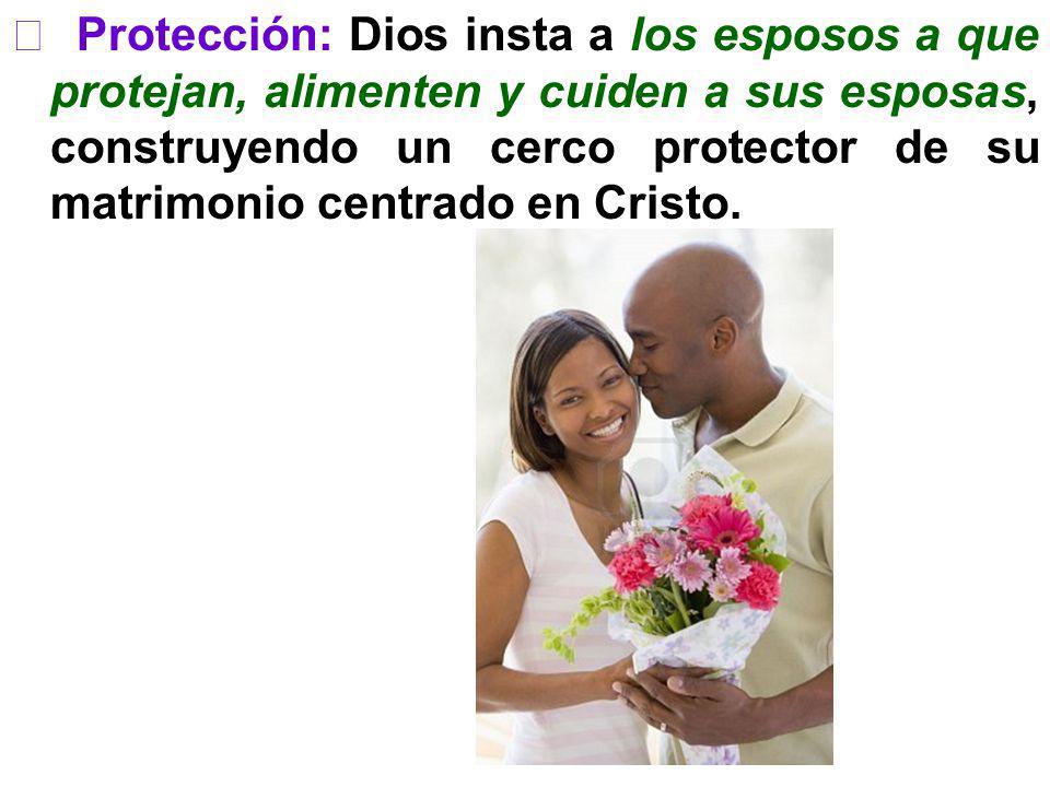  Protección: Dios insta a los esposos a que protejan, alimenten y cuiden a sus esposas, construyendo un cerco protector de su matrimonio centrado en Cristo.