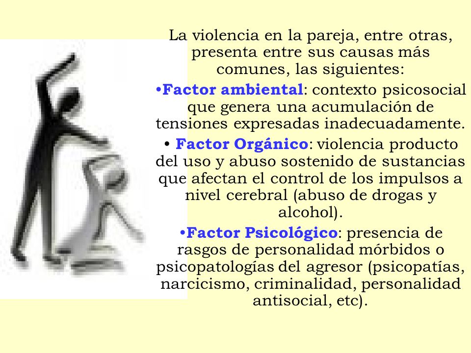 La violencia en la pareja, entre otras, presenta entre sus causas más comunes, las siguientes: