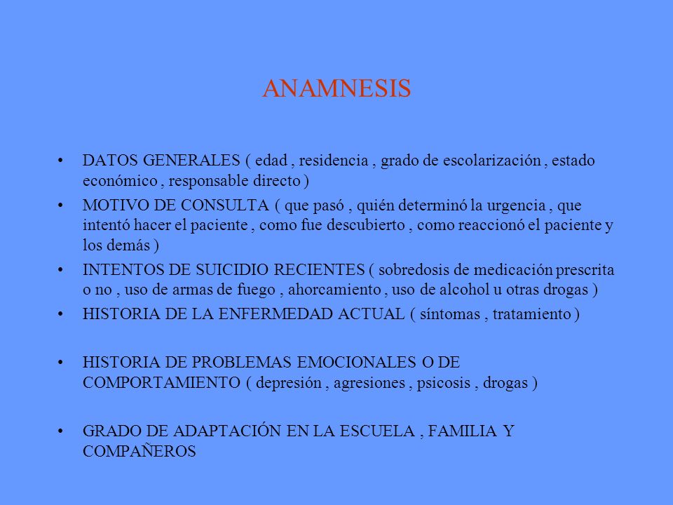 ANAMNESIS DATOS GENERALES ( edad , residencia , grado de escolarización , estado económico , responsable directo )