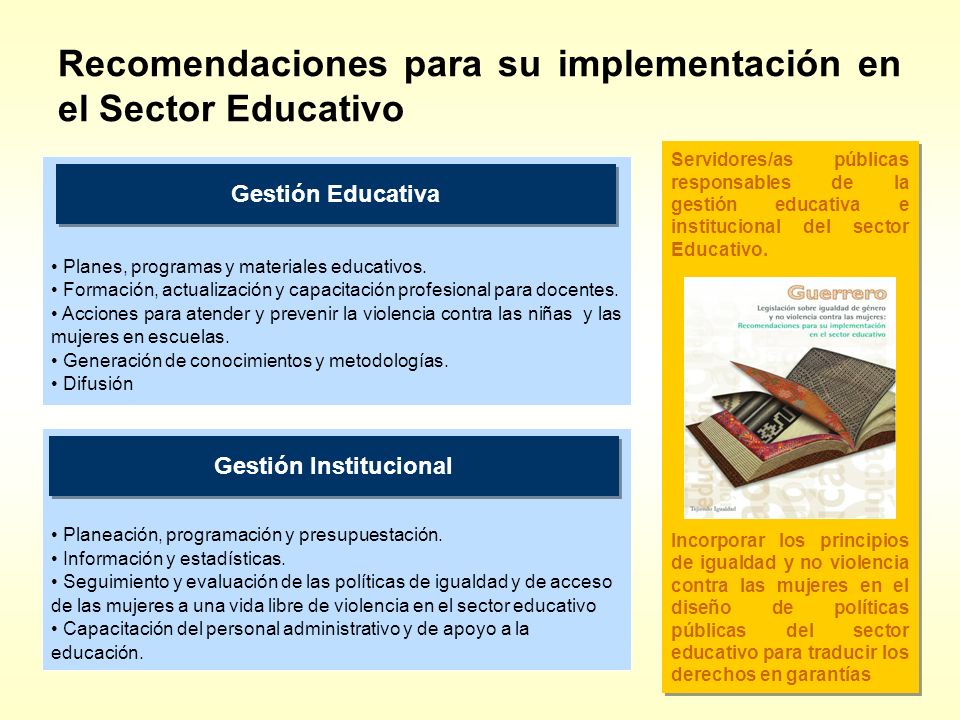 Recomendaciones para su implementación en el Sector Educativo
