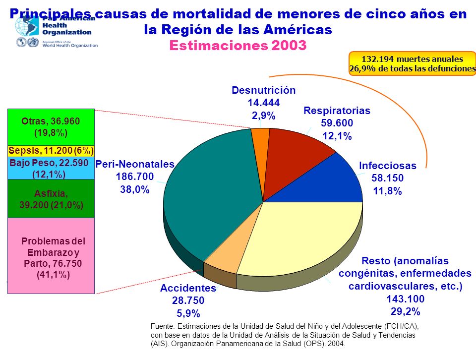 Principales causas de mortalidad de menores de cinco años en la Región de las Américas Estimaciones 2003