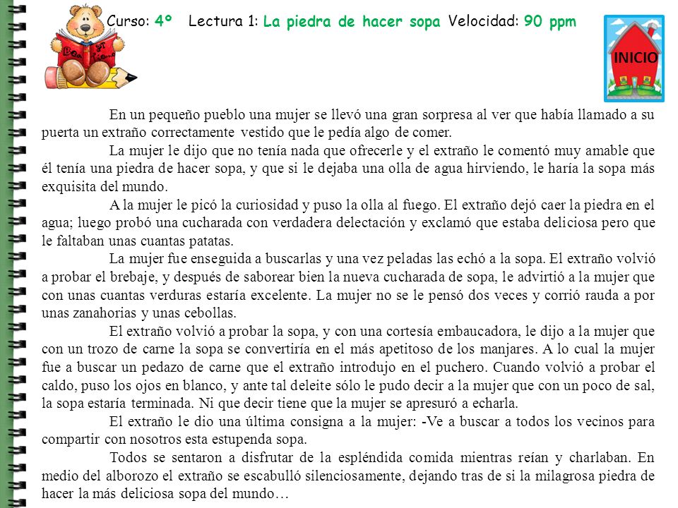 Curso: 4º Lectura 1: La piedra de hacer sopa Velocidad: 90 ppm