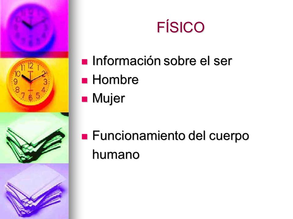 FÍSICO Información sobre el ser Hombre Mujer Funcionamiento del cuerpo