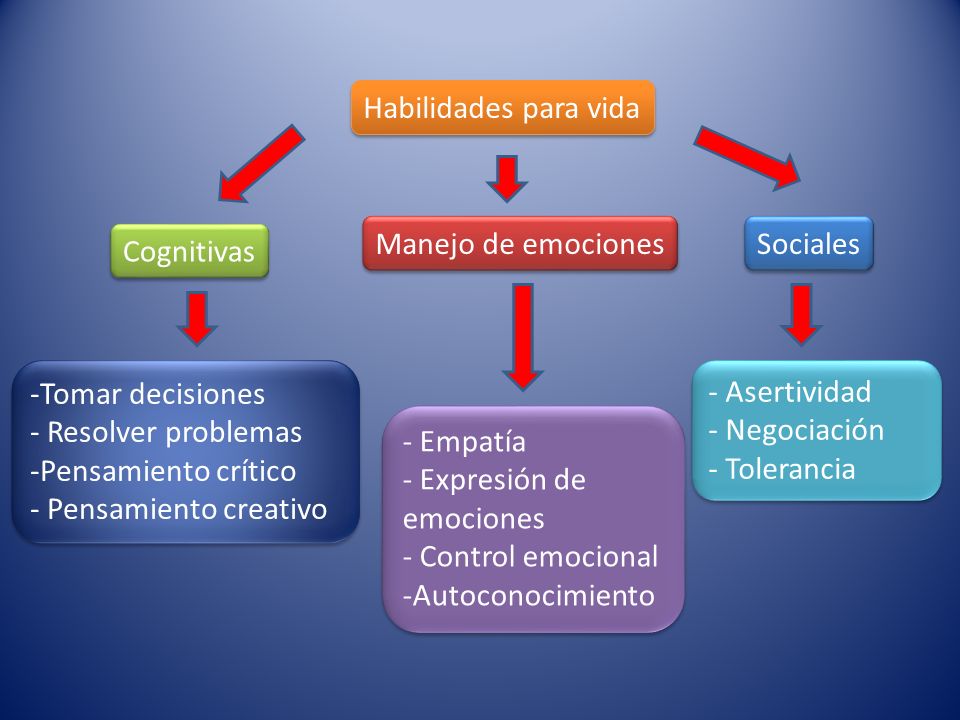 Habilidades para vida Manejo de emociones. Sociales. Cognitivas. Tomar decisiones. Resolver problemas.