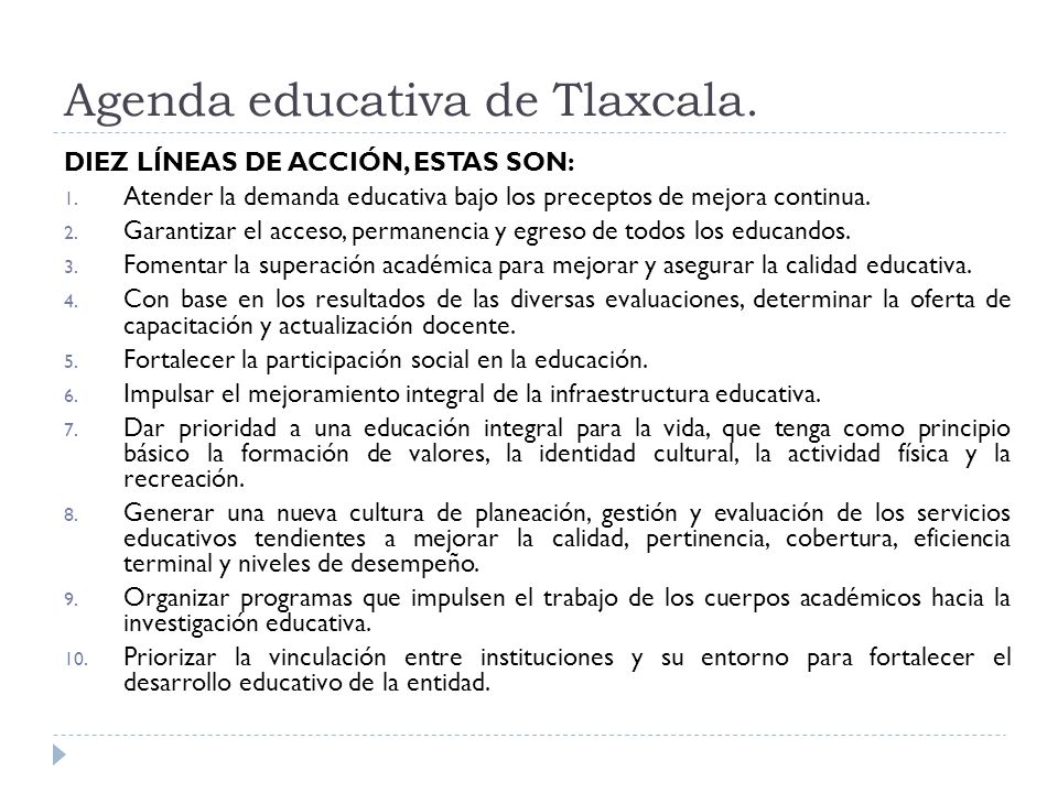 Agenda educativa de Tlaxcala.