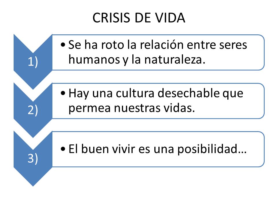 CRISIS DE VIDA 1) Se ha roto la relación entre seres humanos y la naturaleza. 2) Hay una cultura desechable que permea nuestras vidas.