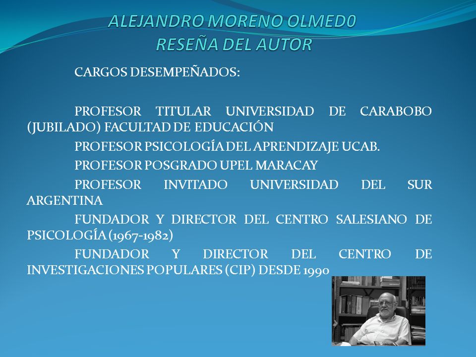 ALEJANDRO MORENO OLMED0 RESEÑA DEL AUTOR