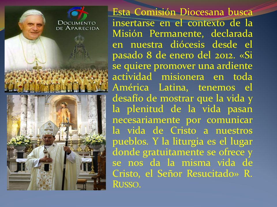 Esta Comisión Diocesana busca insertarse en el contexto de la Misión Permanente, declarada en nuestra diócesis desde el pasado 8 de enero del 2012.