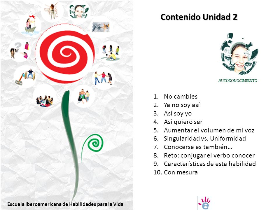 Contenido Unidad 2 No cambies Ya no soy así Así soy yo Así quiero ser