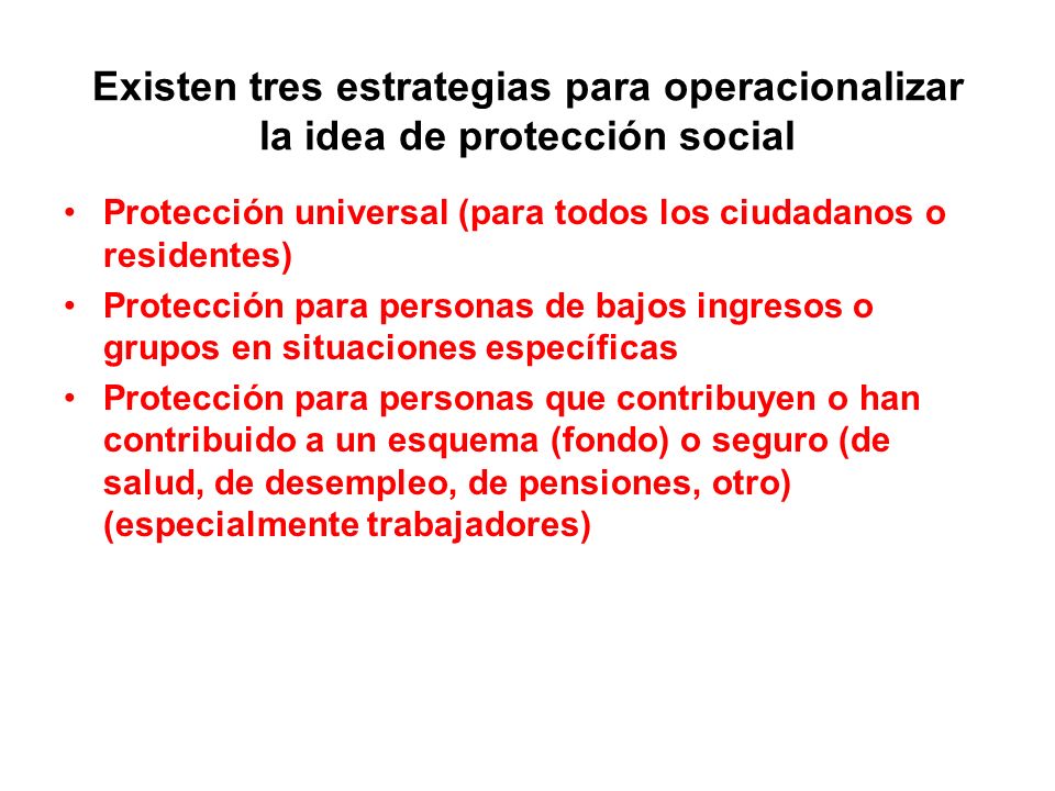 Existen tres estrategias para operacionalizar la idea de protección social