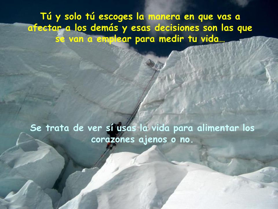 Tú y solo tú escoges la manera en que vas a afectar a los demás y esas decisiones son las que se van a emplear para medir tu vida…