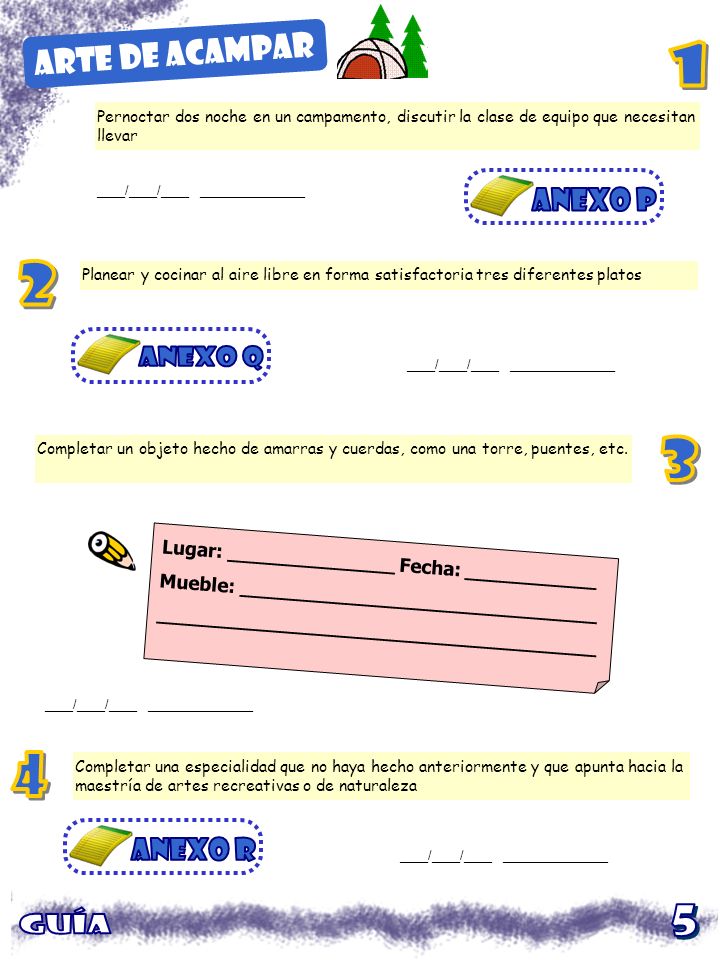 arte de acampar 1 anexo p 2 anexo q 3 4 anexo r guía 5