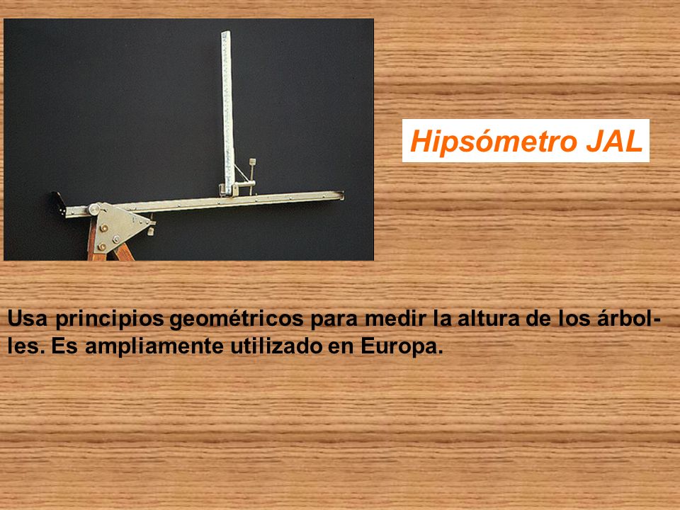 Hipsómetro JAL Usa principios geométricos para medir la altura de los árbol- les.