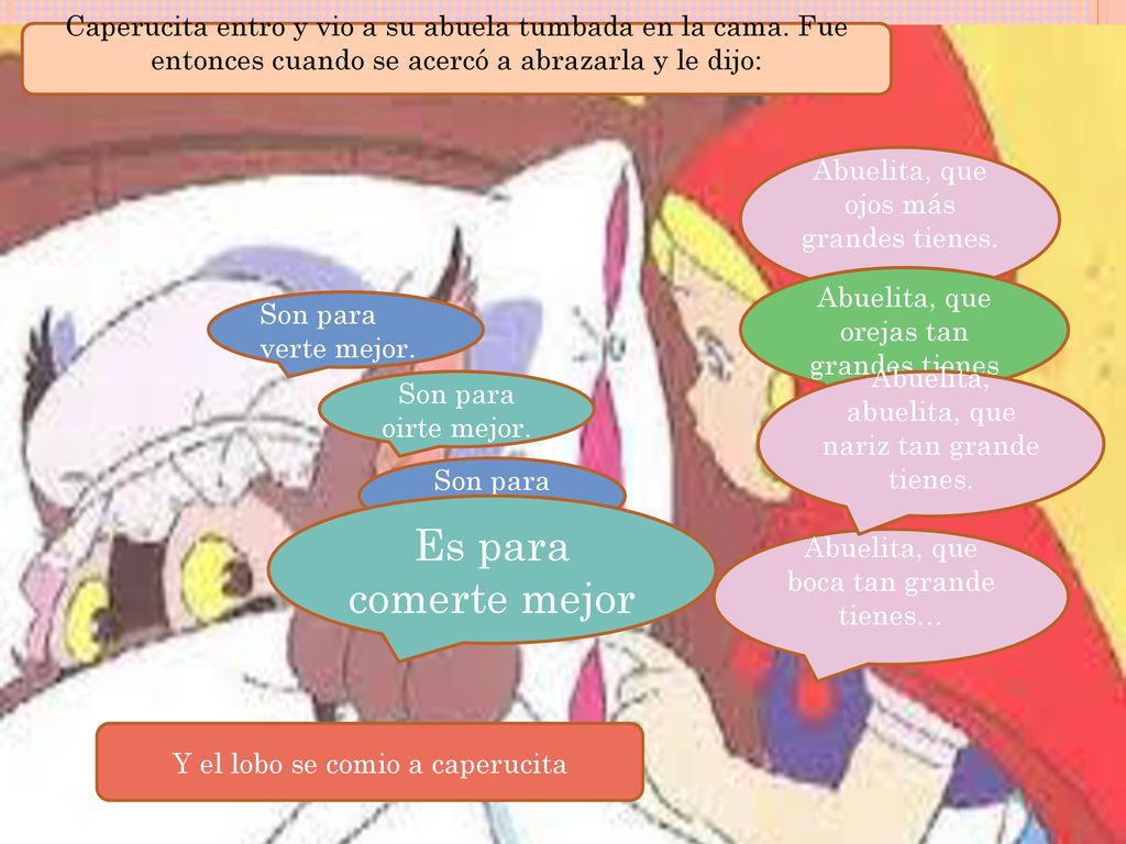 Caperucita entro y vio a su abuela tumbada en la cama
