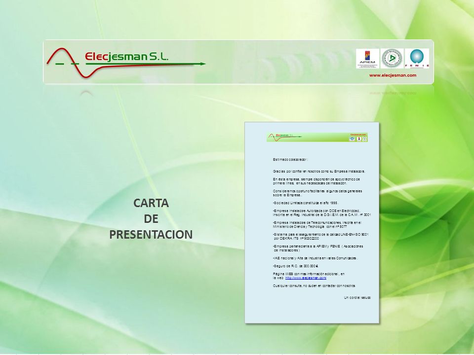 CARTA DE PRESENTACION Estimado colaborador :