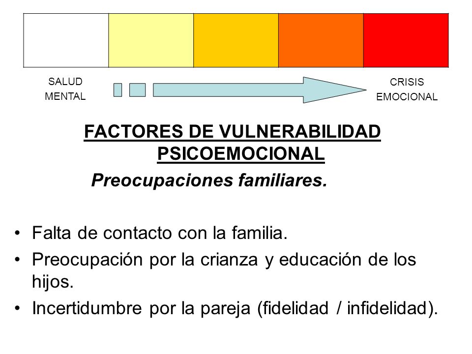 FACTORES DE VULNERABILIDAD PSICOEMOCIONAL Preocupaciones familiares.