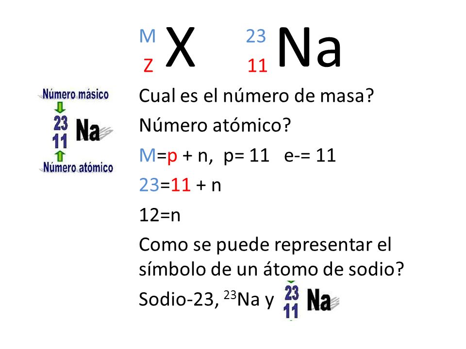 X Na M 23 Z 11 Cual es el número de masa Número atómico