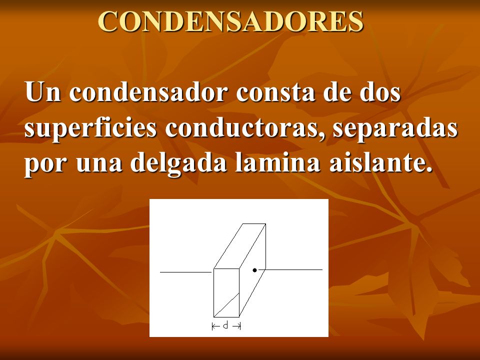 CONDENSADORES Un condensador consta de dos superficies conductoras, separadas por una delgada lamina aislante.