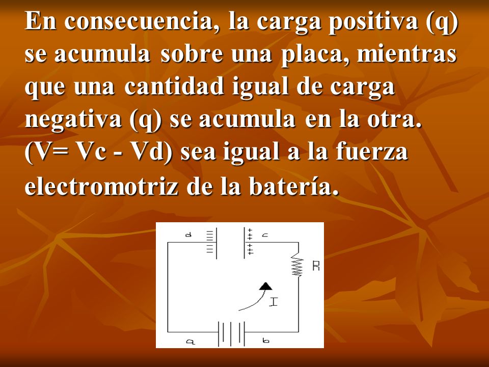En consecuencia, la carga positiva (q) se acumula sobre una placa, mientras que una cantidad igual de carga negativa (q) se acumula en la otra.