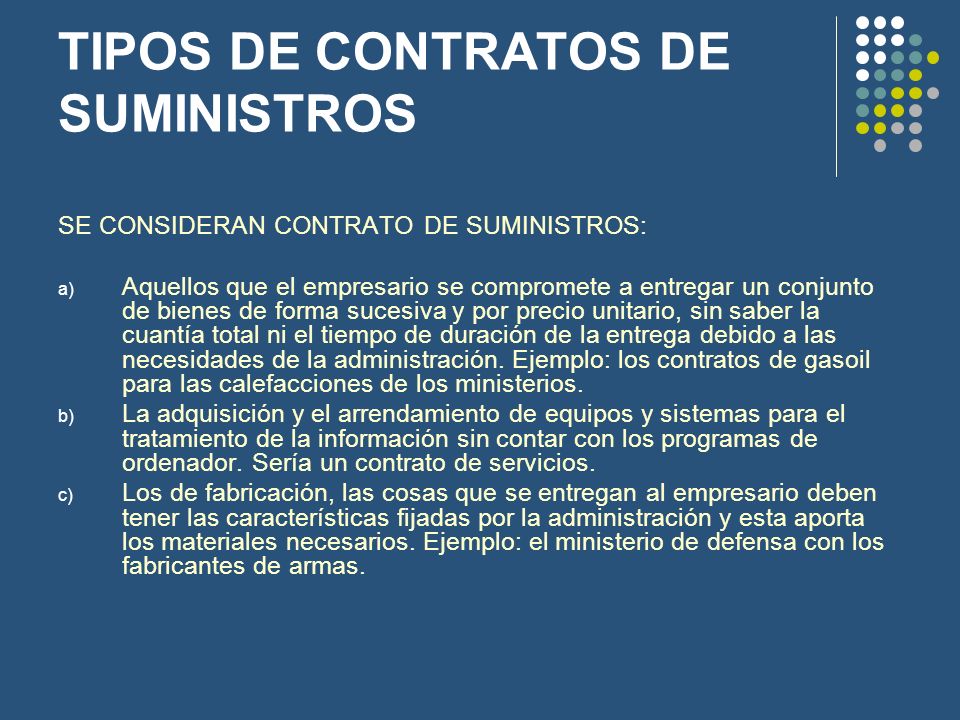 TIPOS DE CONTRATOS DE SUMINISTROS