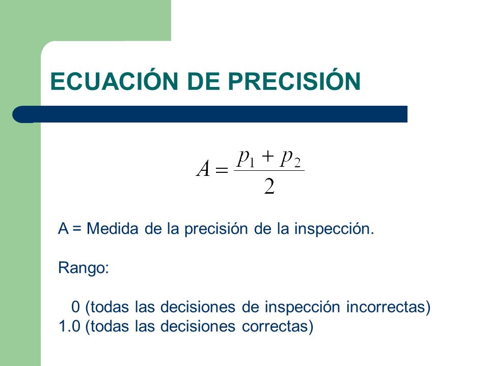 ECUACIÓN DE PRECISIÓN A = Medida de la precisión de la inspección.
