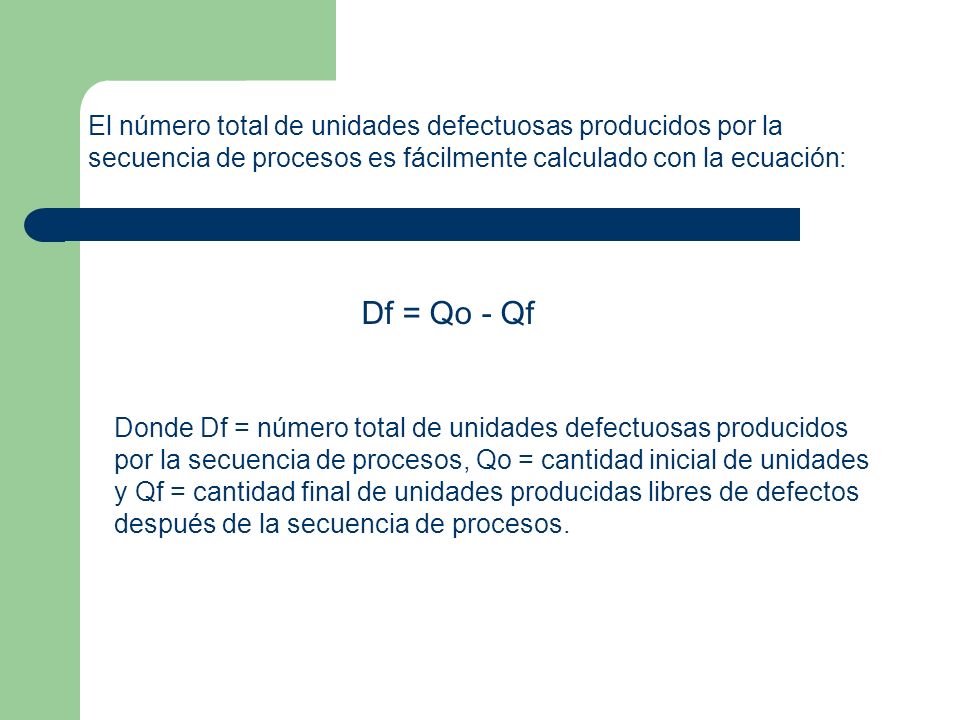 El número total de unidades defectuosas producidos por la secuencia de procesos es fácilmente calculado con la ecuación: