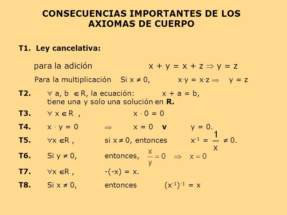 para la adición x + y = x + z  y = z