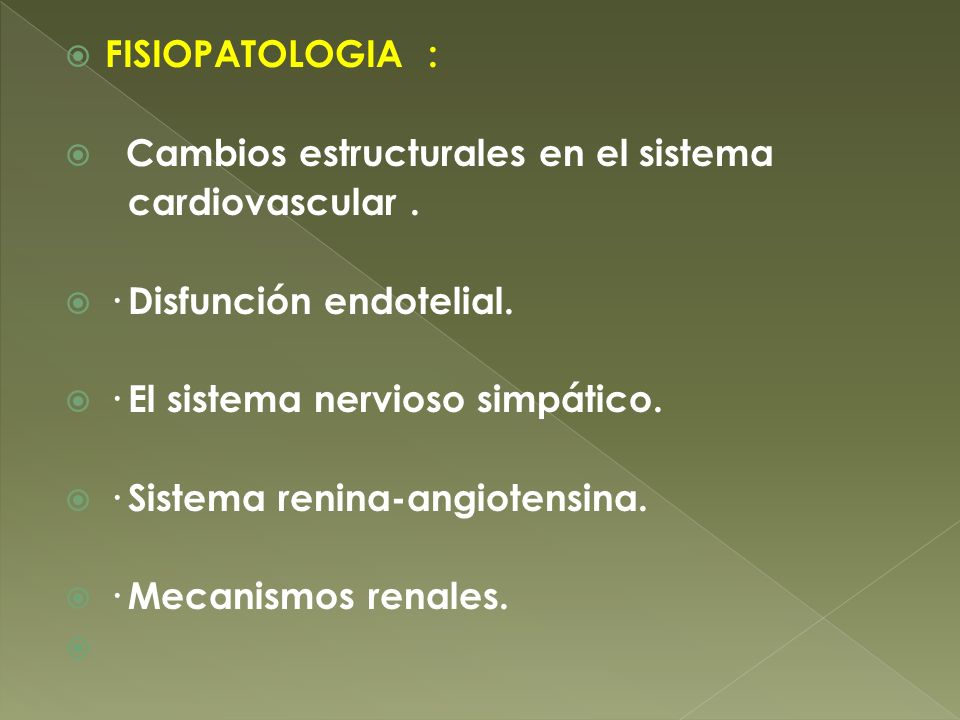FISIOPATOLOGIA : Cambios estructurales en el sistema. cardiovascular . · Disfunción endotelial. · El sistema nervioso simpático.