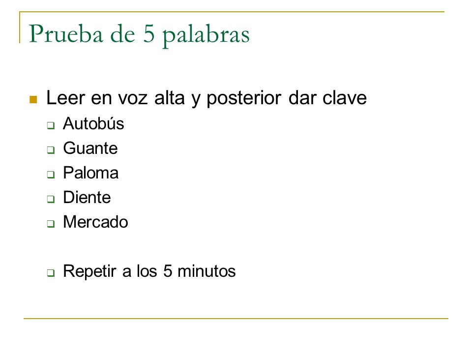 Prueba de 5 palabras Leer en voz alta y posterior dar clave Autobús