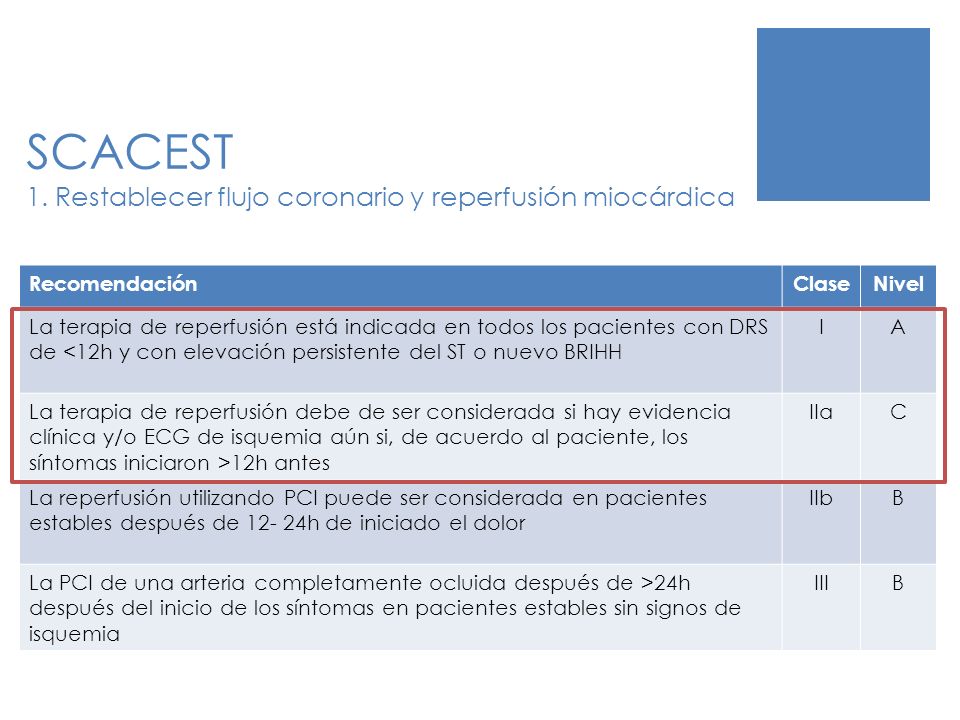 SCACEST 1. Restablecer flujo coronario y reperfusión miocárdica
