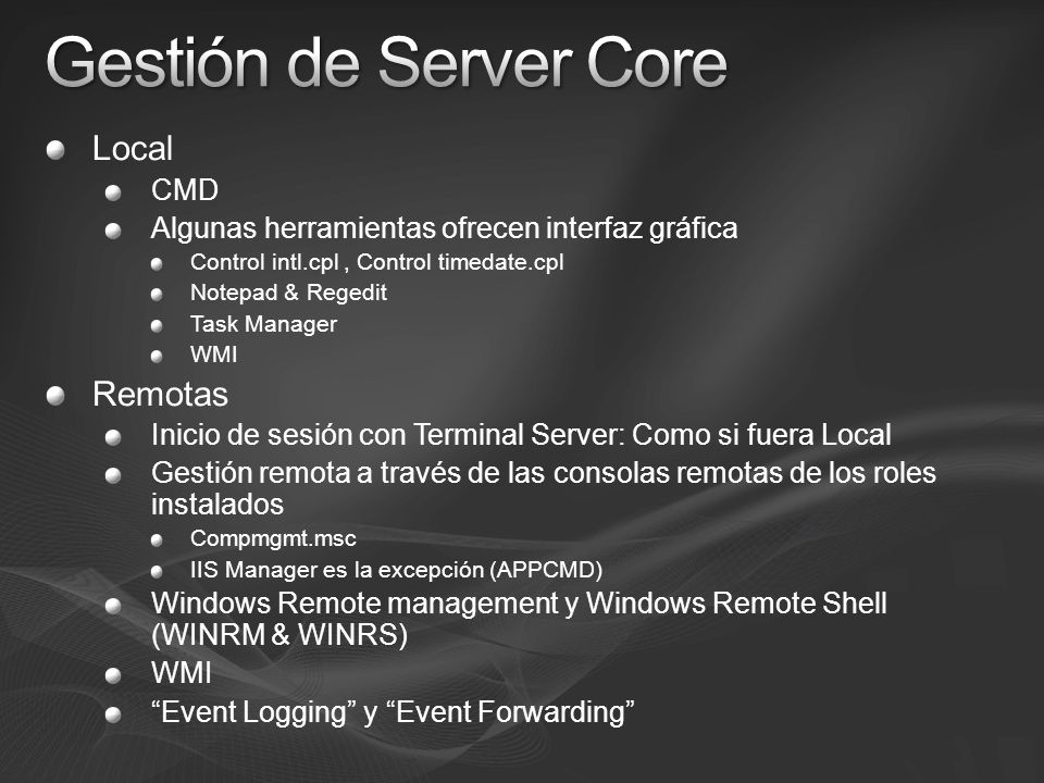 Gestión de Server Core Local Remotas CMD
