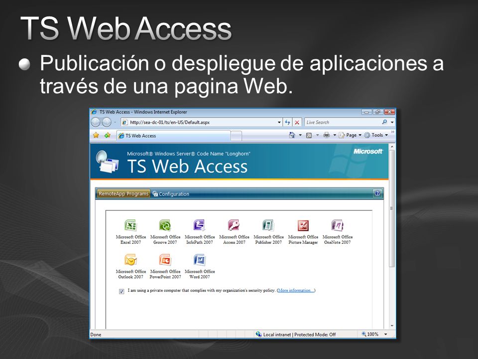 TS Web Access Publicación o despliegue de aplicaciones a través de una pagina Web.