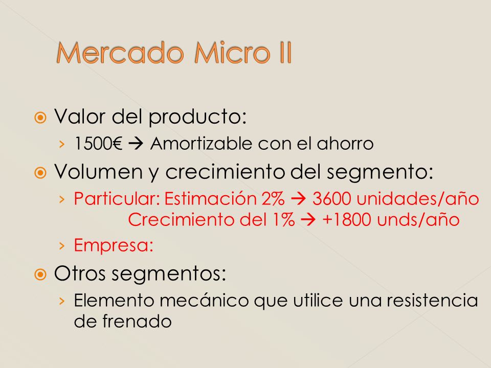 Mercado Micro II Valor del producto: