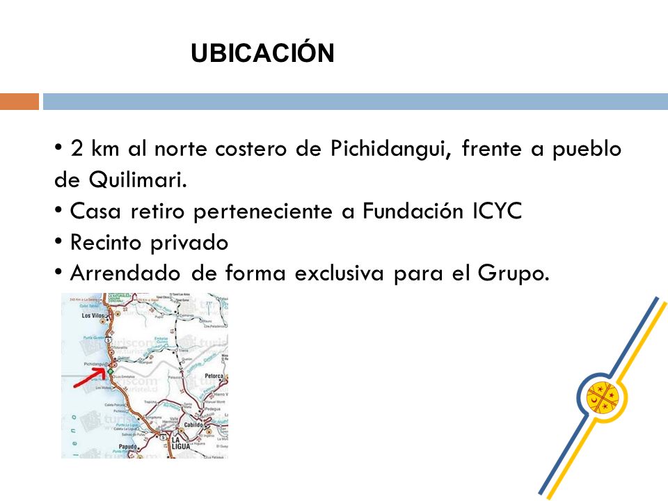 UBICACIÓN 2 km al norte costero de Pichidangui, frente a pueblo de Quilimari. Casa retiro perteneciente a Fundación ICYC.