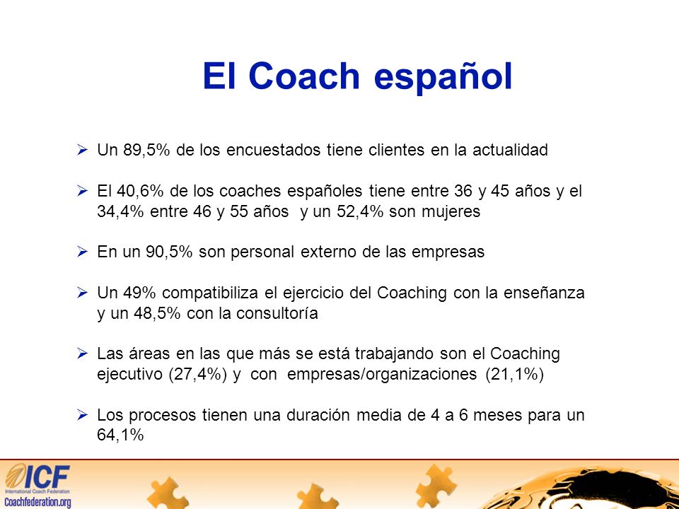 El Coach español Un 89,5% de los encuestados tiene clientes en la actualidad.