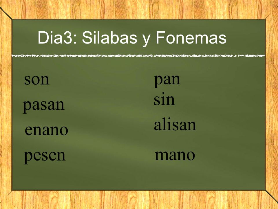 Dia3: Silabas y Fonemas son pan sin pasan alisan enano pesen mano