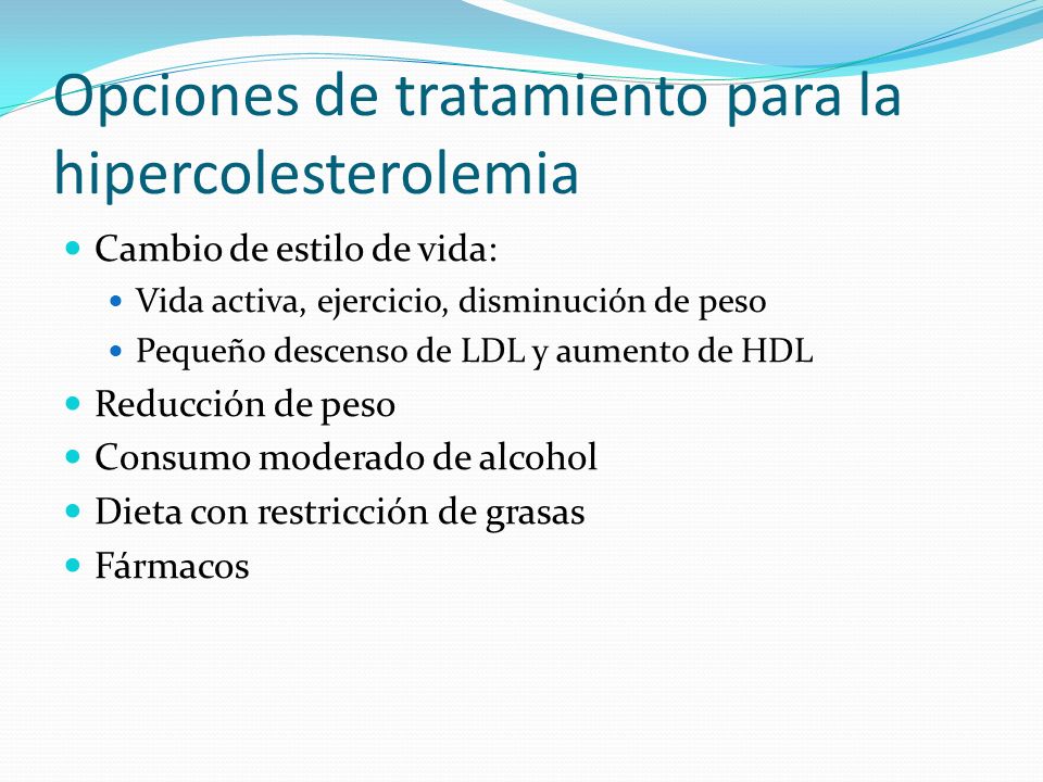 Opciones de tratamiento para la hipercolesterolemia