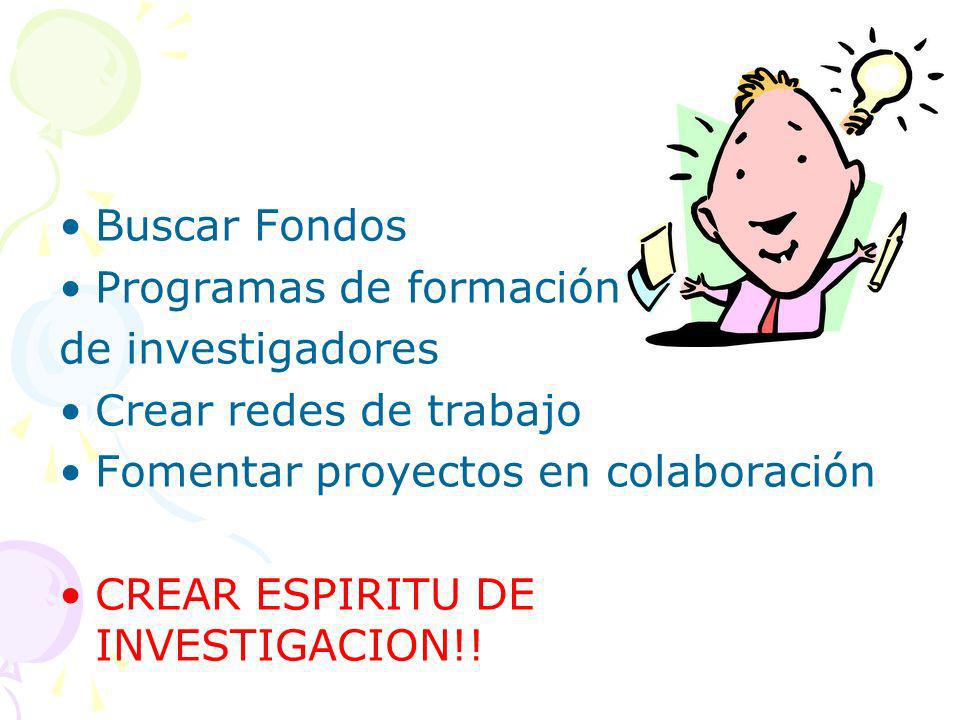 Buscar Fondos Programas de formación. de investigadores. Crear redes de trabajo. Fomentar proyectos en colaboración.
