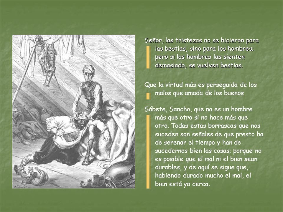 Señor, las tristezas no se hicieron para las bestias, sino para los hombres; pero si los hombres las sienten demasiado, se vuelven bestias.