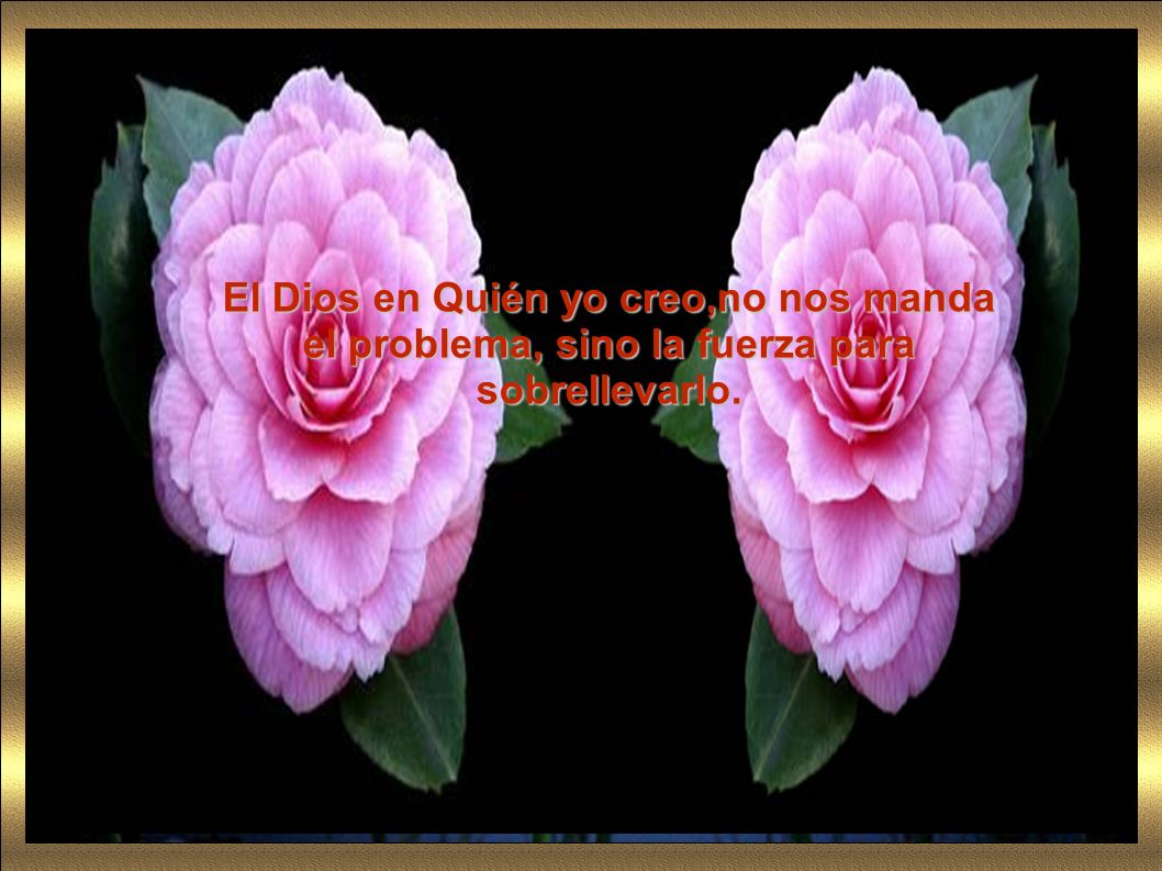 El Dios en Quién yo creo,no nos manda el problema, sino la fuerza para sobrellevarlo.