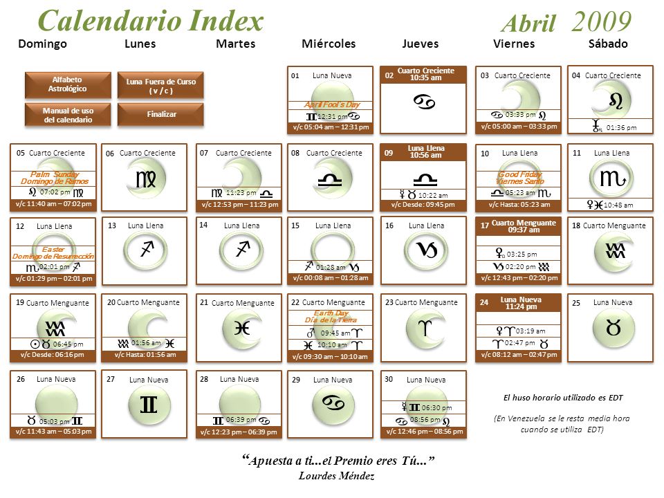 Calendario Index 2009 Abril Apuesta a ti...el Premio eres Tú...