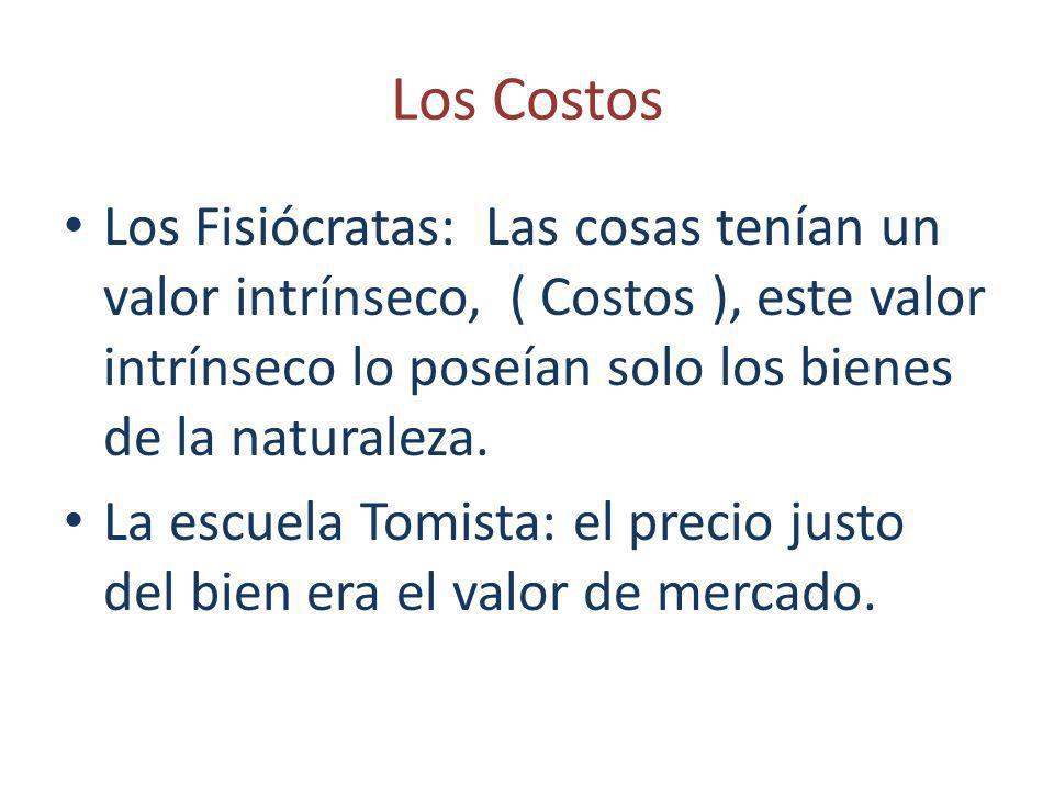 Los Costos Los Fisiócratas: Las cosas tenían un valor intrínseco, ( Costos ), este valor intrínseco lo poseían solo los bienes de la naturaleza.