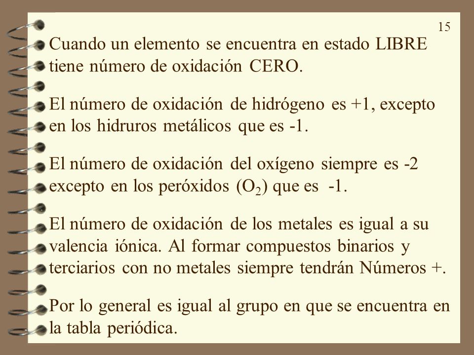 Cuando un elemento se encuentra en estado LIBRE tiene número de oxidación CERO.