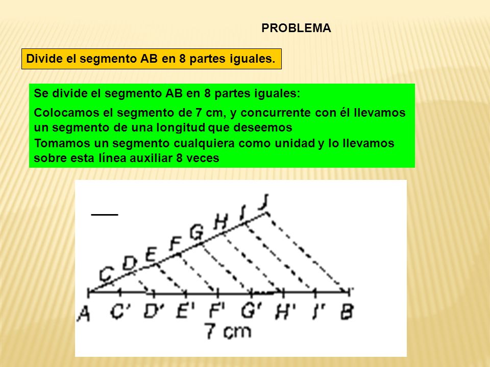 PROBLEMA Divide el segmento AB en 8 partes iguales. Se divide el segmento AB en 8 partes iguales: