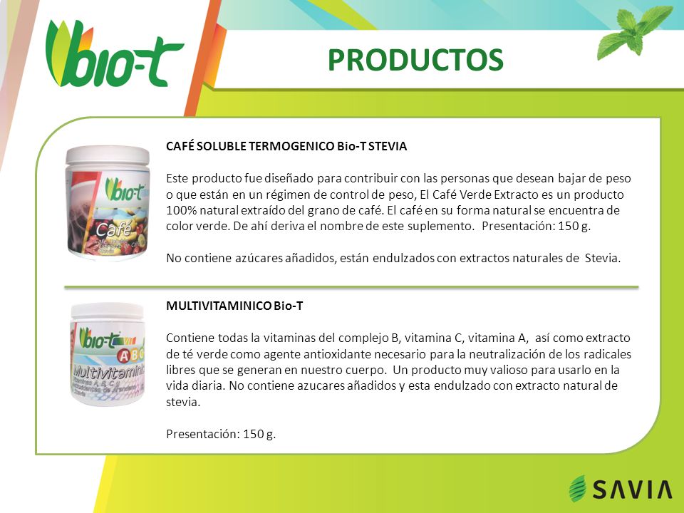 PRODUCTOS CAFÉ SOLUBLE TERMOGENICO Bio-T STEVIA