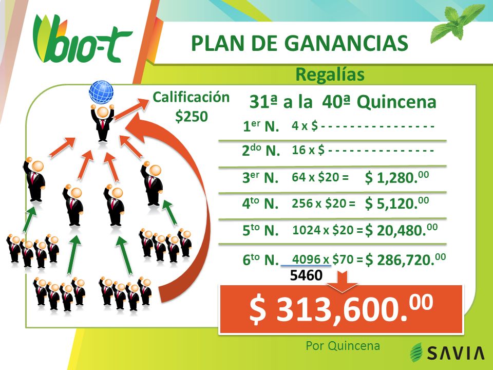 $ 313, PLAN DE GANANCIAS Regalías 31ª a la 40ª Quincena