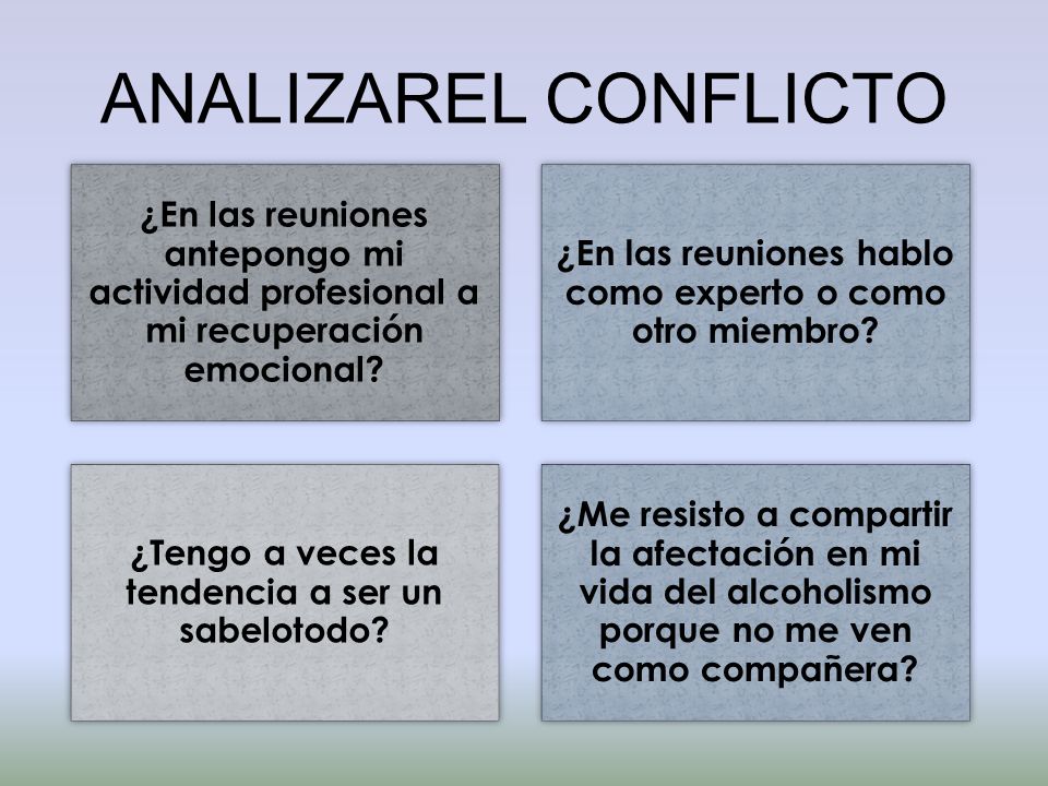ANALIZAREL CONFLICTO ¿En las reuniones antepongo mi actividad profesional a mi recuperación emocional