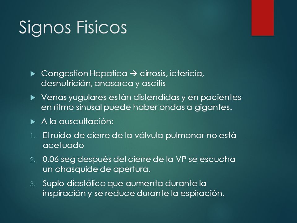 Signos Fisicos Congestion Hepatica  cirrosis, ictericia, desnutrición, anasarca y ascitis.